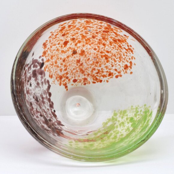 Hand Blown Contemporary Art Glass Vase, Red Green Purple, Speckled - Picture 5 of 7